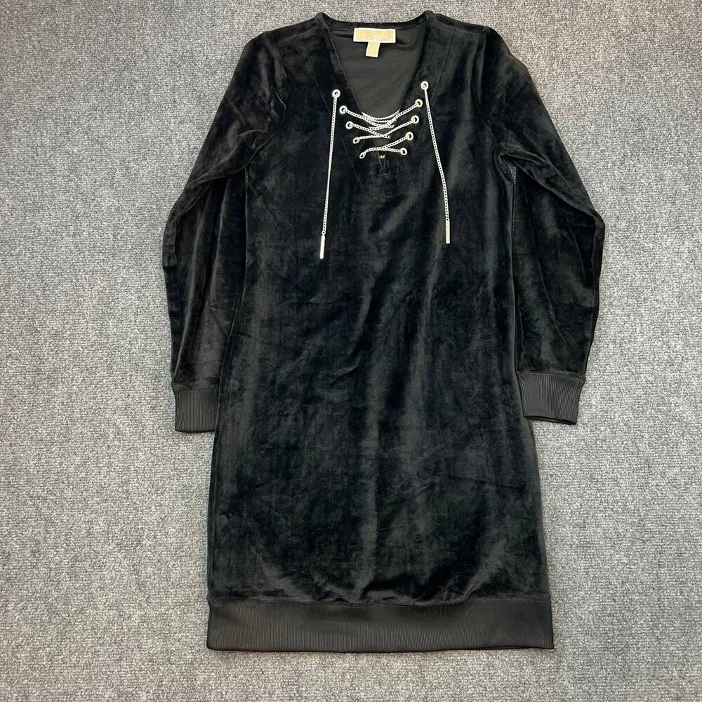 MICHAEL Michael Kors Women's XS Black Velvet Lace Up Long Sleeve Dress